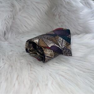 Vintage JT Beckett 100% Silk Tie Tan & Red Abstract Pattern Made in USA